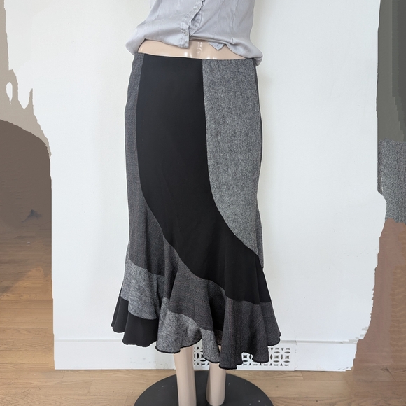 Gray and Black Trumpet Midi Wool Skirt Size 8 - Picture 1 of 6